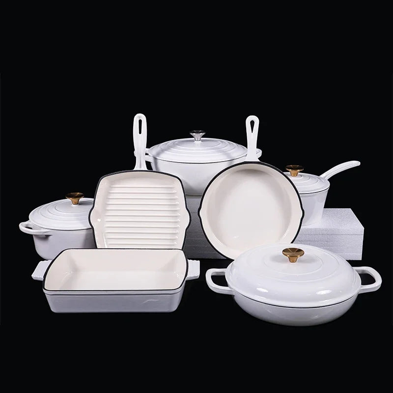7-Piece High-Grade Cast Iron Non-Stick Cookware Set – French Retro Elegance