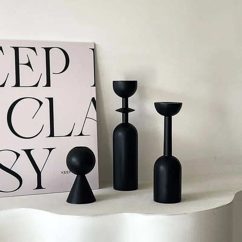 Geometric Black Wooden Candle Holder – Stylish & Highly Popular Room Accent
