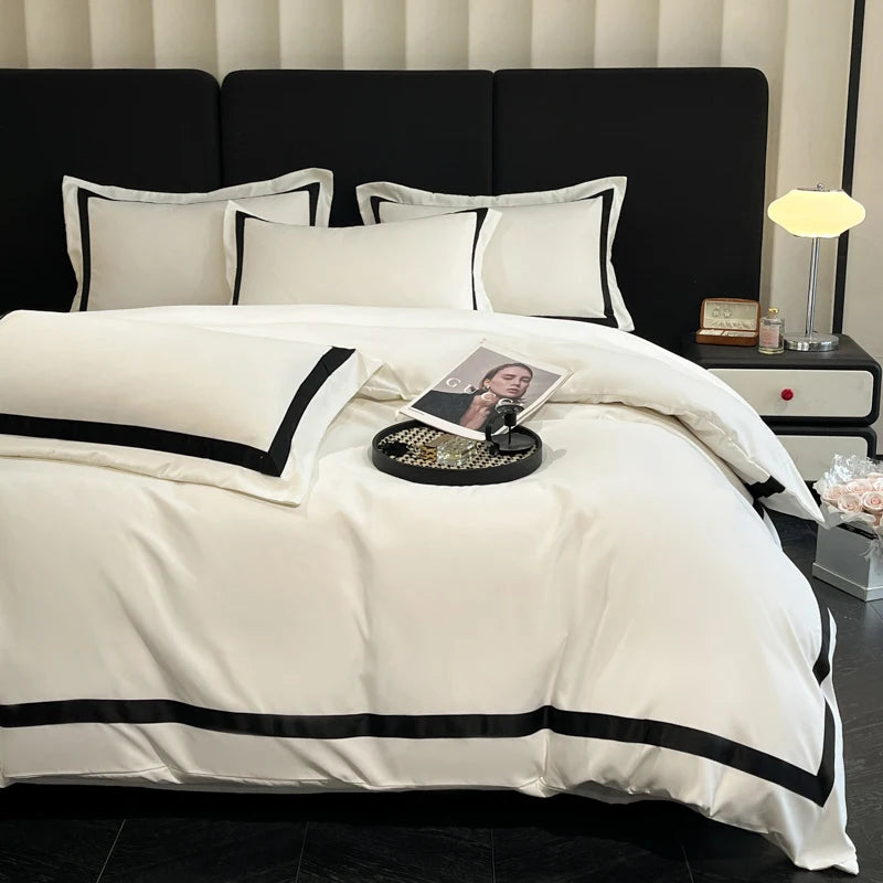 Luxury Hotel-Style Black & White 4-Piece Duvet Cover Set – Thick Brushed 100% Pure Cotton WHIMSICAL HOME OF CREATIONS