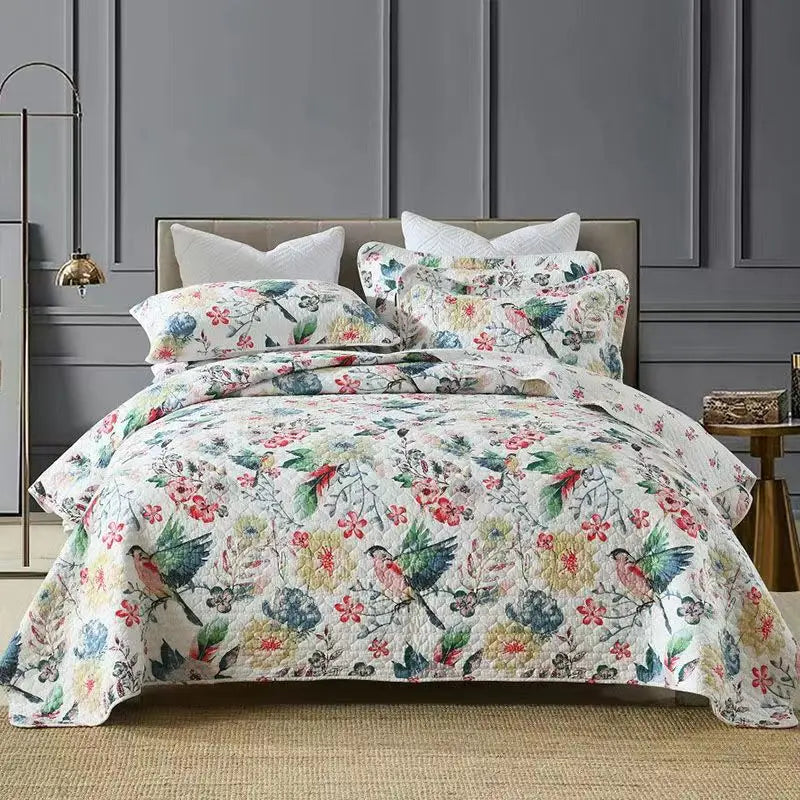 Luxury 500TC Pure Egyptian Cotton Boho Vintage Floral Reversible Bedcover Quilt Set – 3-Piece King & Queen Fit WHIMSICAL HOME OF CREATIONS