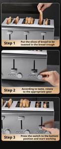 2250W High-Power 6-Slot Commercial Toaster – Quick 60-Second Toast, Stainless Steel