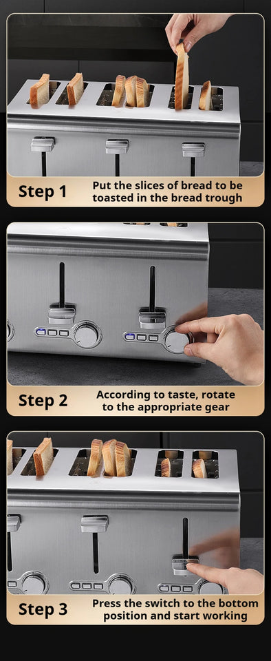 2250W High-Power 6-Slot Commercial Toaster – Quick 60-Second Toast, Stainless Steel