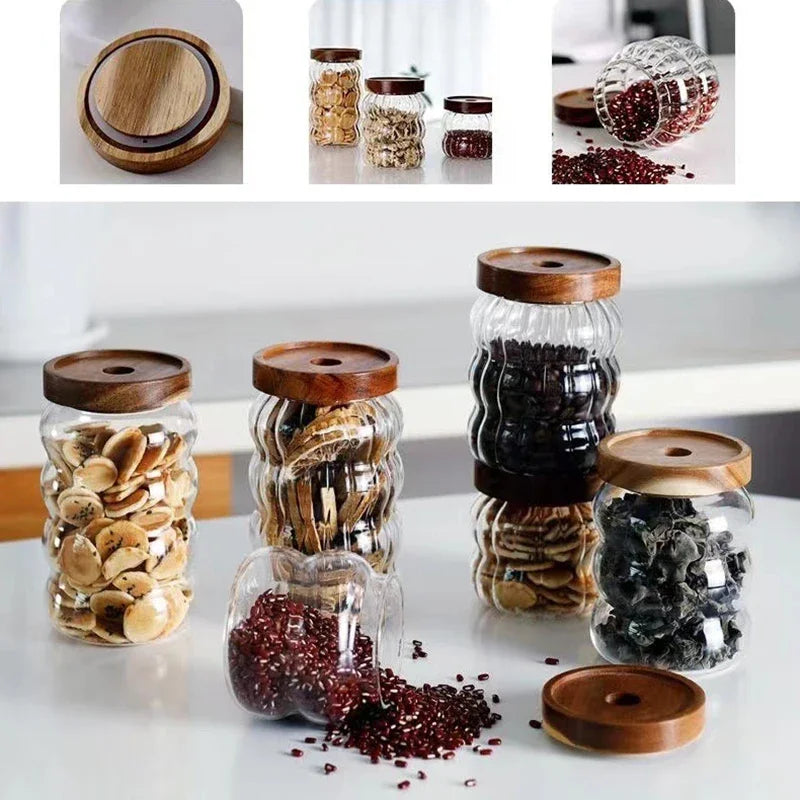 3-Piece high-quality Borosilicate Glass Kitchen Canister Set – With Wooden Lids