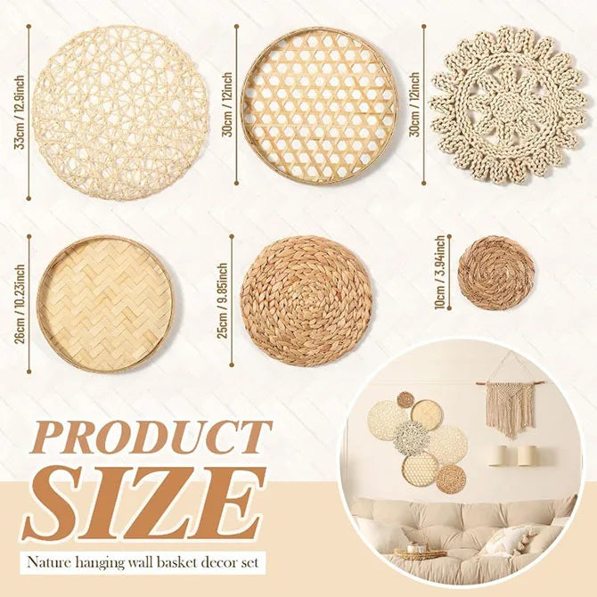4/7pcs Natural Rattan Wall Hanging Decor – Farmhouse & Boho Timeless Style