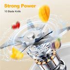 Electric Rechargeable Portable Juicer – 10 Blades with LED Display (Blue & White) WHIMSICAL HOME OF CREATIONS