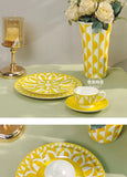 Elegant Bone China Dinnerware Set in Diamond Pattern – Sunshine Yellow