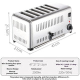 2250W High-Power 6-Slot Commercial Toaster – Quick 60-Second Toast, Stainless Steel