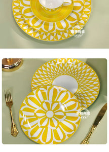 Elegant Bone China Dinnerware Set in Diamond Pattern – Sunshine Yellow