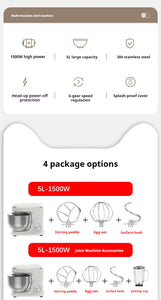 10L Chef Stainless Steel Electric Mixer – 1500W High Power with 6L Bowl & Splash-Proof Cover