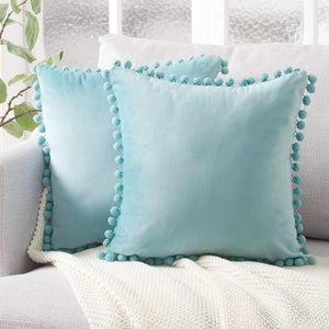 Velvet Cushioncover pillowslip with Ball Soft Decorative Cushion Home Decor for Sofa Set