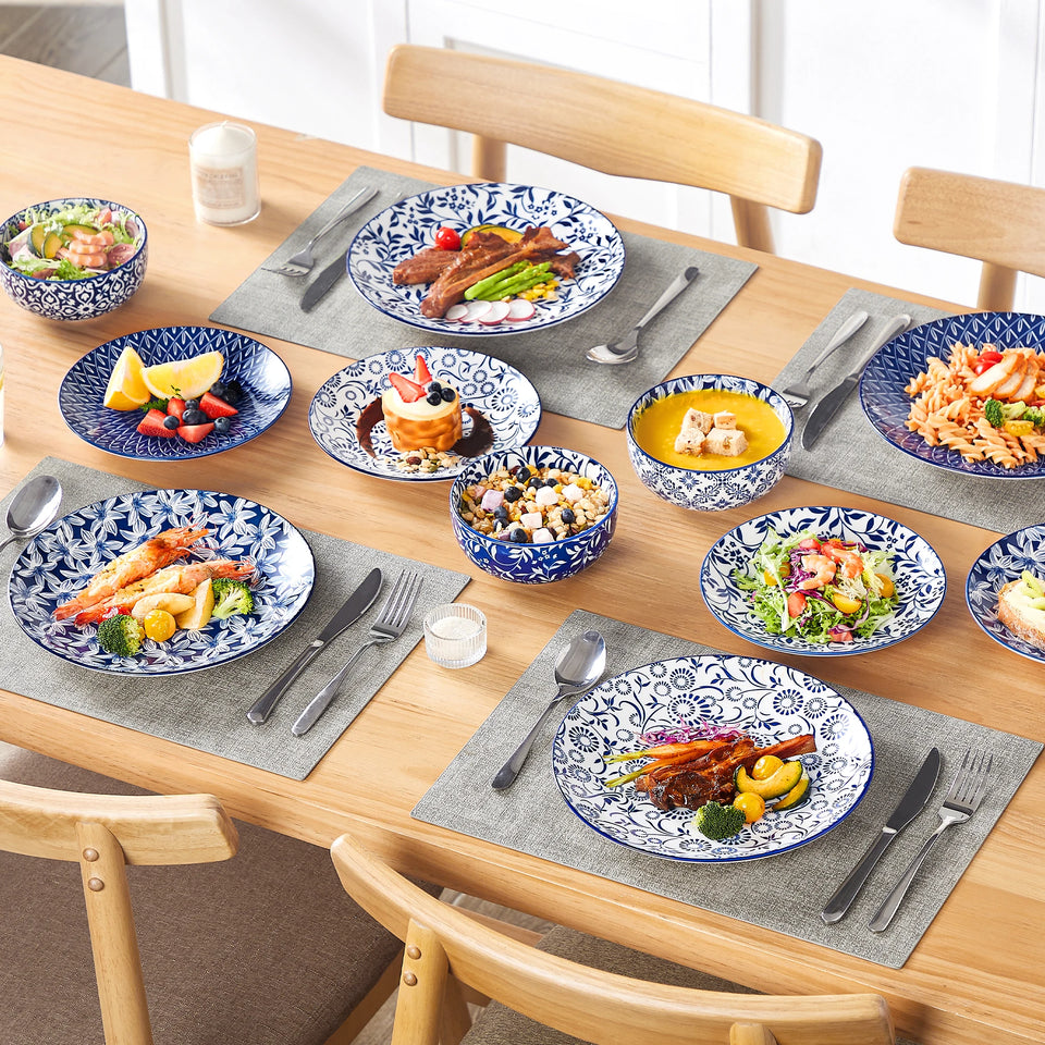 Elegant Blue & White Porcelain Dinnerware Set – Multiple Sizes Available