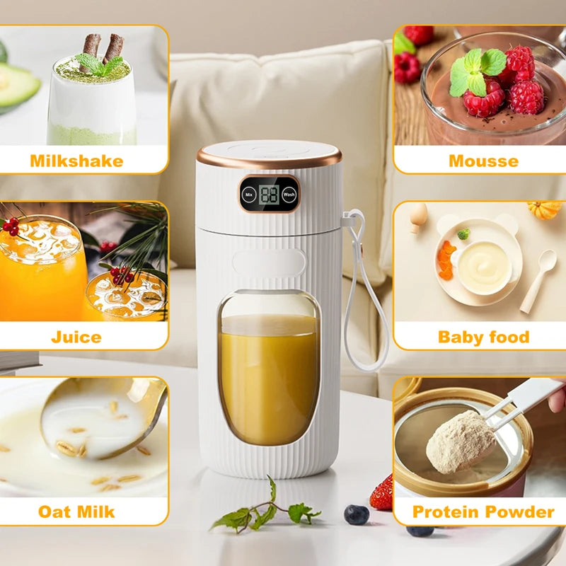 Electric Rechargeable Portable Juicer – 10 Blades with LED Display (Blue & White)