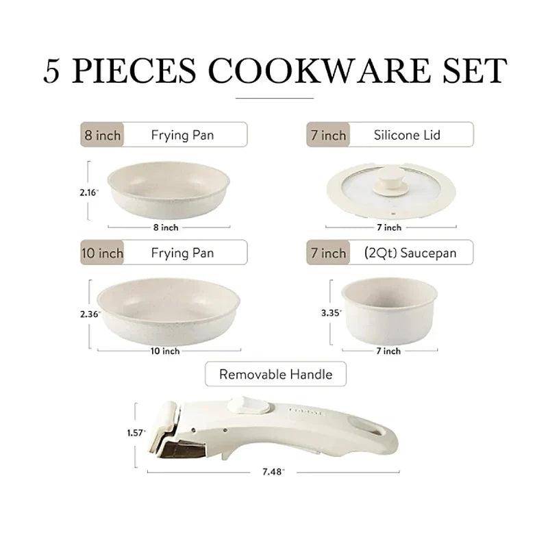 5-Piece Non-Stick Cookware Set Aluminum Alloy Pots and Pans with Lids White-1