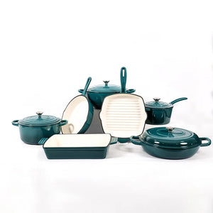 7-Piece High-Grade Cast Iron Non-Stick Cookware Set – French Retro Elegance
