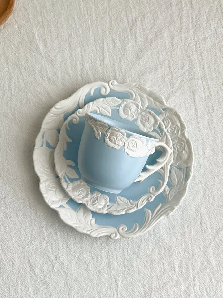 Vintage-Inspired Rose Tea & Coffee Cup Set with Saucer and Cake plate