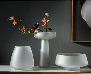 Luxury Frosted Glass Hydroponic Vase – Coffee & Frosted Elegance