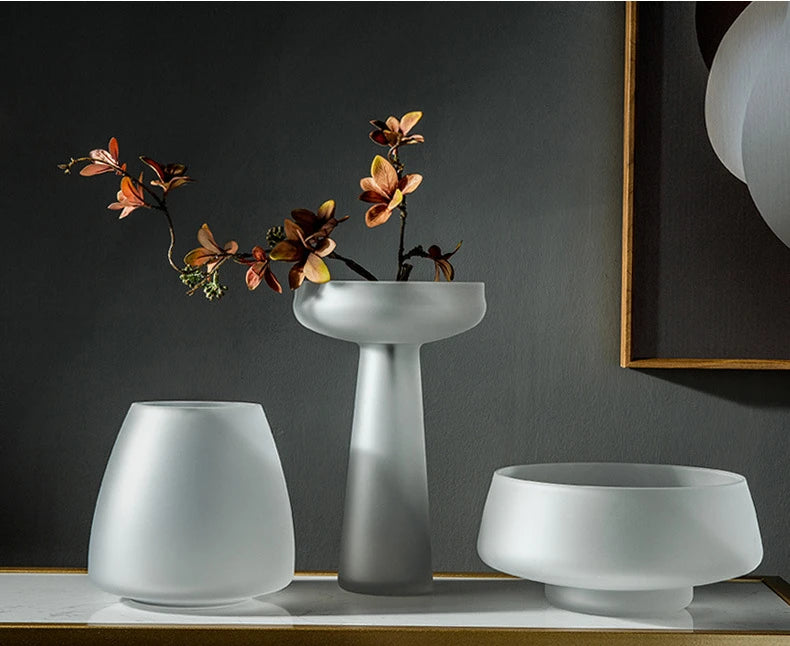 Luxury Frosted Glass Hydroponic Vase – Coffee & Frosted Elegance