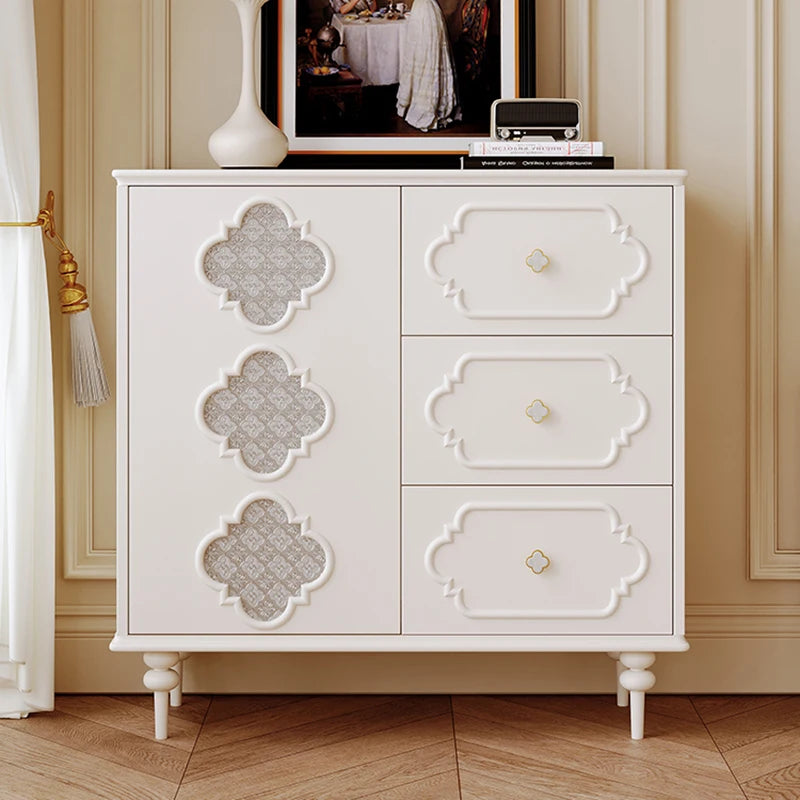 Luxury French Retro Sideboard Buffet Cabinet – Handcrafted Solid Wood with Begonia Glass & Designer Fretwork