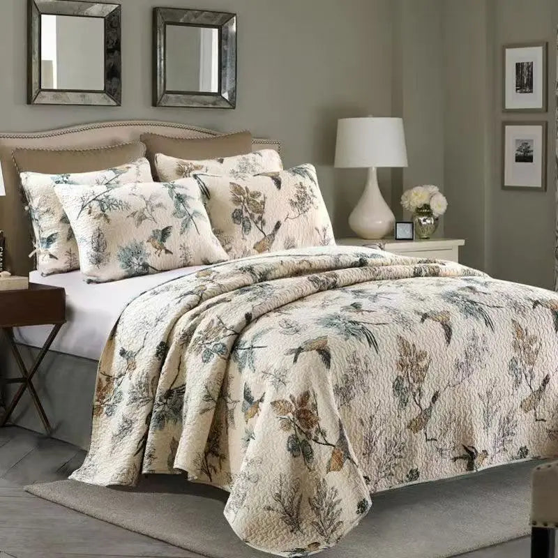Luxury 500TC Pure Egyptian Cotton Boho Vintage Floral Reversible Bedcover Quilt Set – 3-Piece King & Queen Fit WHIMSICAL HOME OF CREATIONS