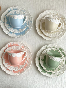 Vintage-Inspired Rose Tea & Coffee Cup Set with Saucer and Cake plate
