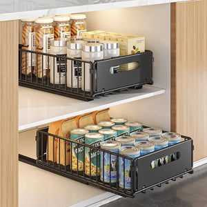 Carbon Steel Pull-Out Folding Cabinet Storage Rack – Double Layer, Heavy-Duty