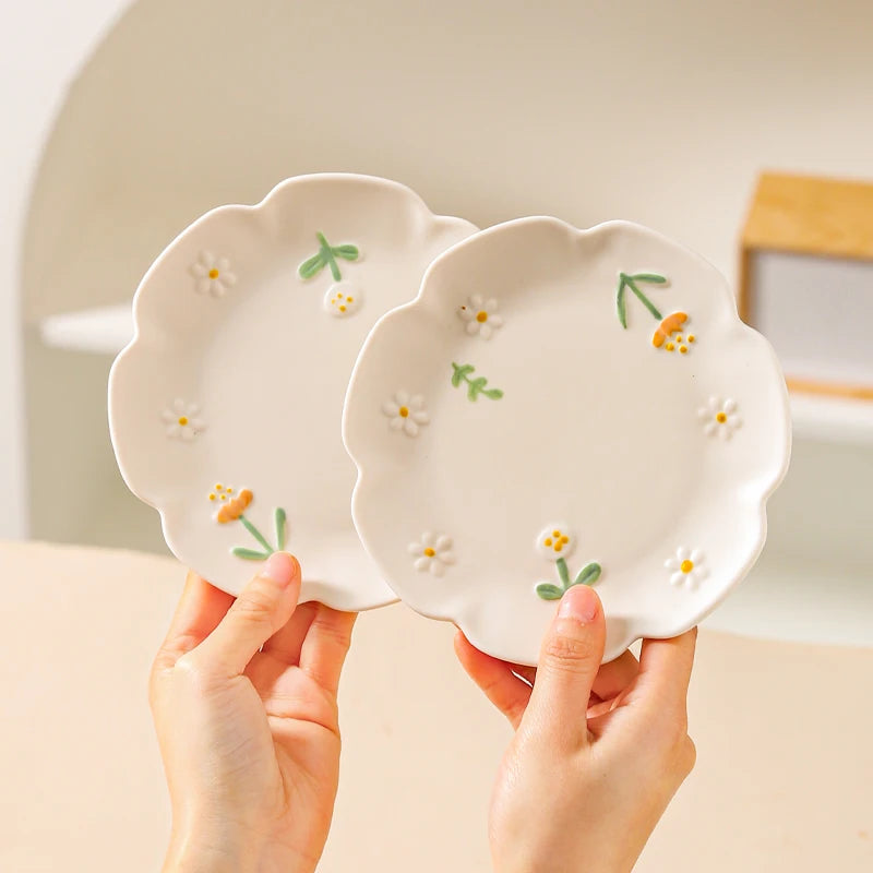 Set of 4 – 6 Inch Ceramic Dessert Plates with Vintage Floral Charm