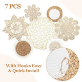 4/7pcs Natural Rattan Wall Hanging Decor – Farmhouse & Boho Timeless Style