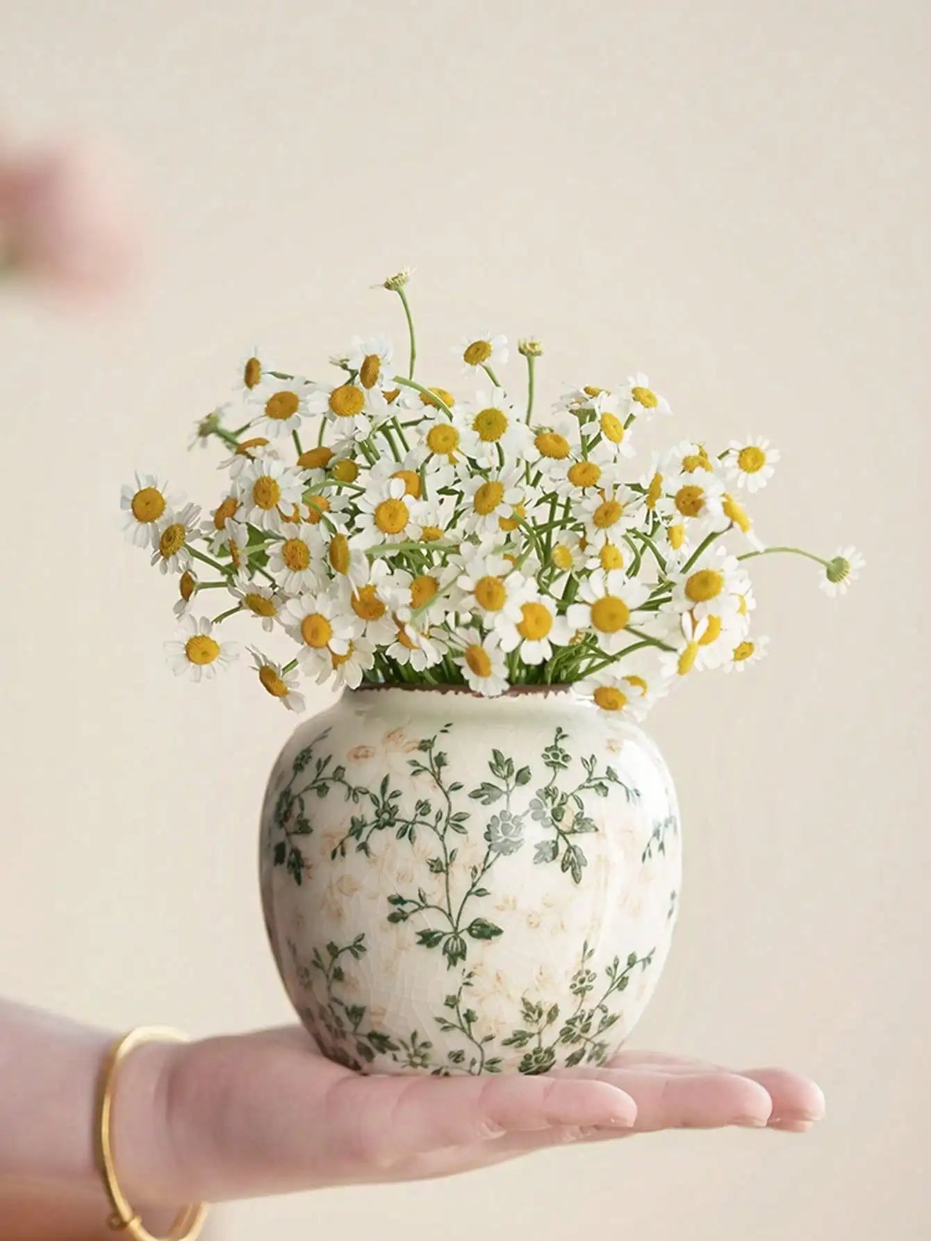 Ice Crackle Ceramic Vases – Vintage-Inspired with Green Accents WHIMSICAL HOME OF CREATIONS