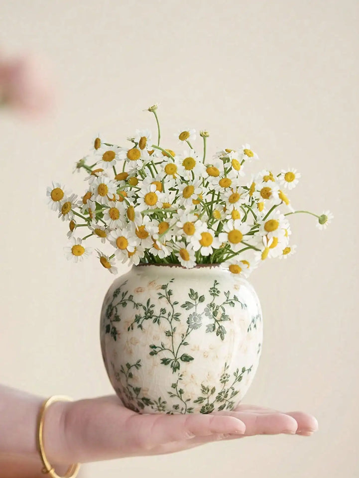 Ice Crackle Ceramic Vases – Vintage-Inspired with Green Accents