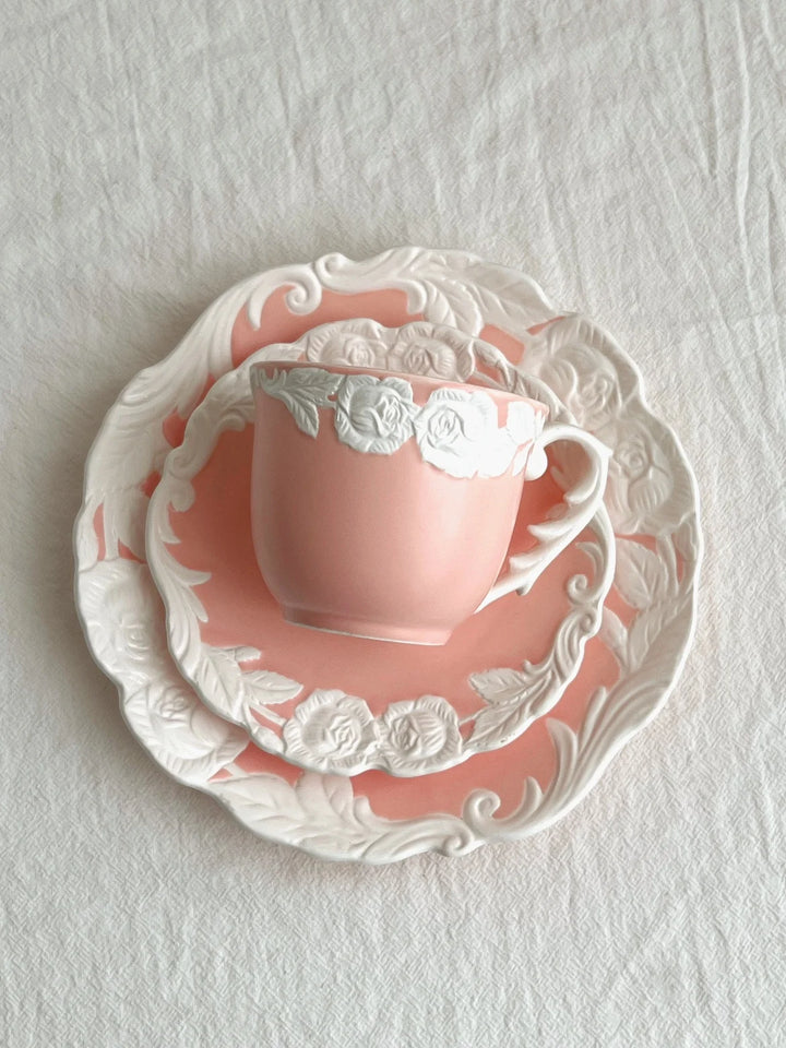 Vintage-Inspired Rose Tea & Coffee Cup Set with Saucer and Cake plate