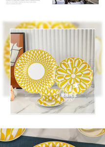Elegant Bone China Dinnerware Set in Diamond Pattern – Sunshine Yellow