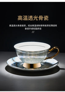 Retro Imperial European Bone China Cup & Saucer with Golden Spoon – Luxury Edition