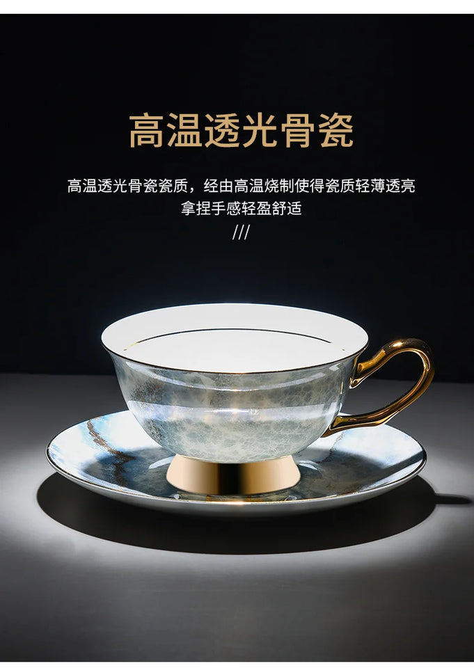 Retro Imperial European Bone China Cup & Saucer with Golden Spoon – Luxury Edition