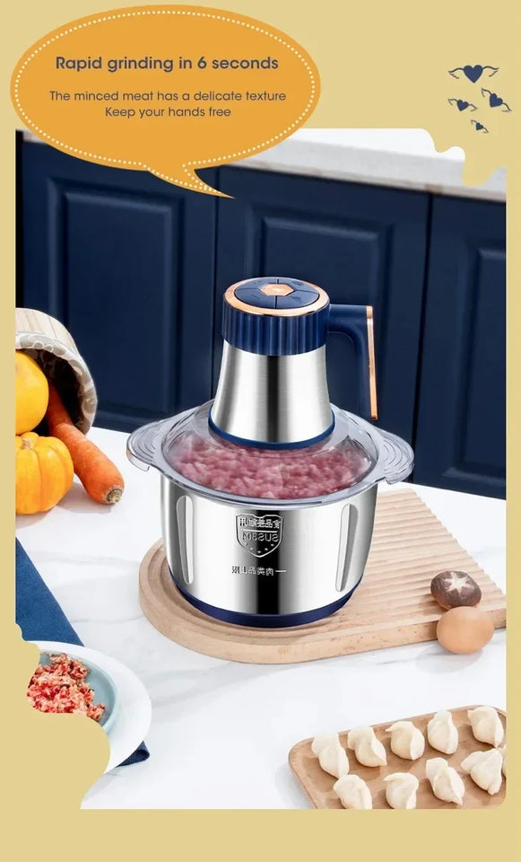 6-Blade Electric Food Processor & Meat Grinder – 5-in-1 High-Power Stainless Steel