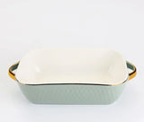 Golden Edge Ceramic Baking Dish – Retro Elegance Meets Everyday Function(non burning handles)