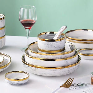 Luxury Blue & White Dinnerware Sets with Double-Sided Gilt Rims – Timeless Elegance