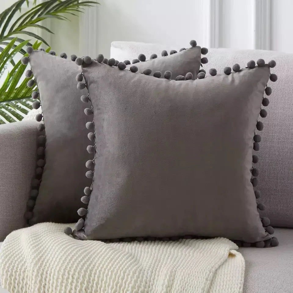 Velvet Cushioncover pillowslip with Ball Soft Decorative Cushion Home Decor for Sofa Set
