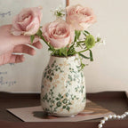 Ice Crackle Ceramic Vases – Vintage-Inspired with Green Accents WHIMSICAL HOME OF CREATIONS