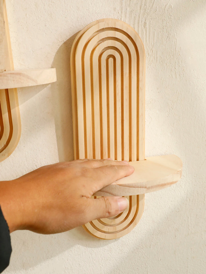 Geometric Wall Mounted Wooden  Shelves Natural Wood Finish