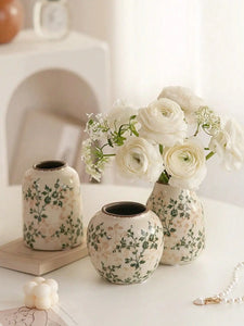 Ice Crackle Ceramic Vases – Vintage-Inspired with Green Accents