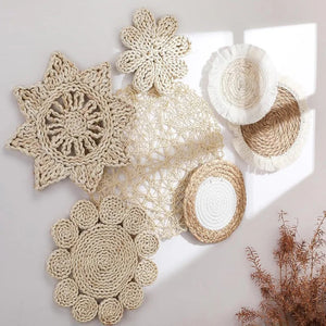 4/7pcs Natural Rattan Wall Hanging Decor – Farmhouse & Boho Timeless Style