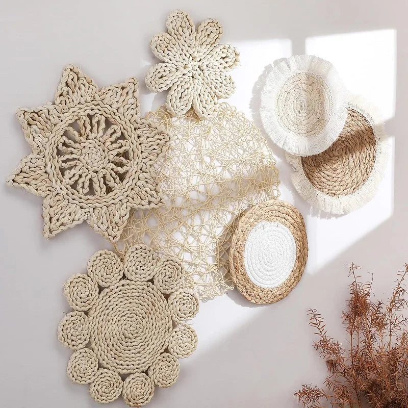 4/7pcs Natural Rattan Wall Hanging Decor – Farmhouse & Boho Timeless Style