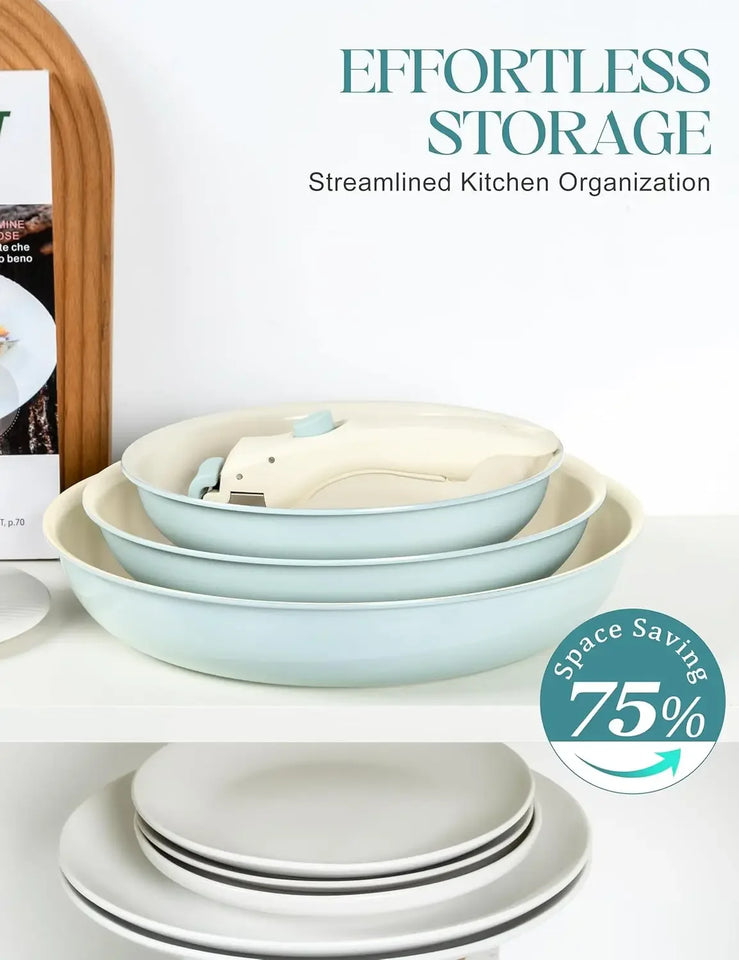 Elegant 3-Piece Non-Stick Cookware Set – Baby Blue & Sage Green