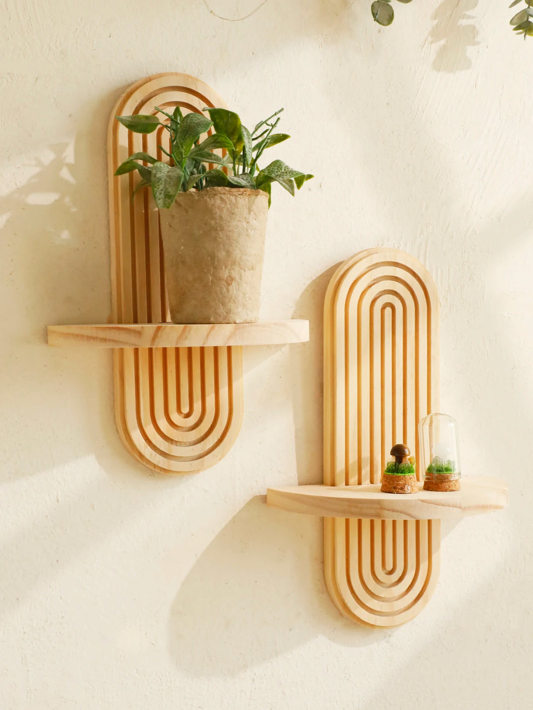 Geometric Wall Mounted Wooden  Shelves Natural Wood Finish