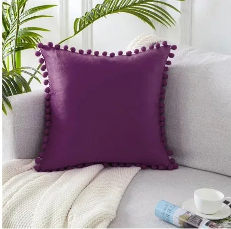 Velvet Cushioncover pillowslip with Ball Soft Decorative Cushion Home Decor for Sofa Set