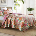 Luxury 500TC Pure Egyptian Cotton Boho Vintage Floral Reversible Bedcover Quilt Set – 3-Piece King & Queen Fit WHIMSICAL HOME OF CREATIONS