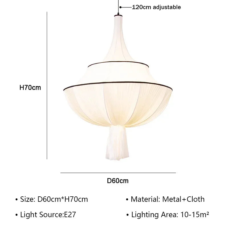 60 cm Luxury Vintage European Fabric Pendant Chandelier – 18th-Century Inspired Statement Lighting for Dining & Living Rooms