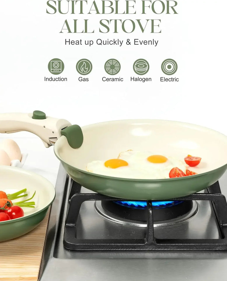 Elegant 3-Piece Non-Stick Cookware Set – Baby Blue & Sage Green