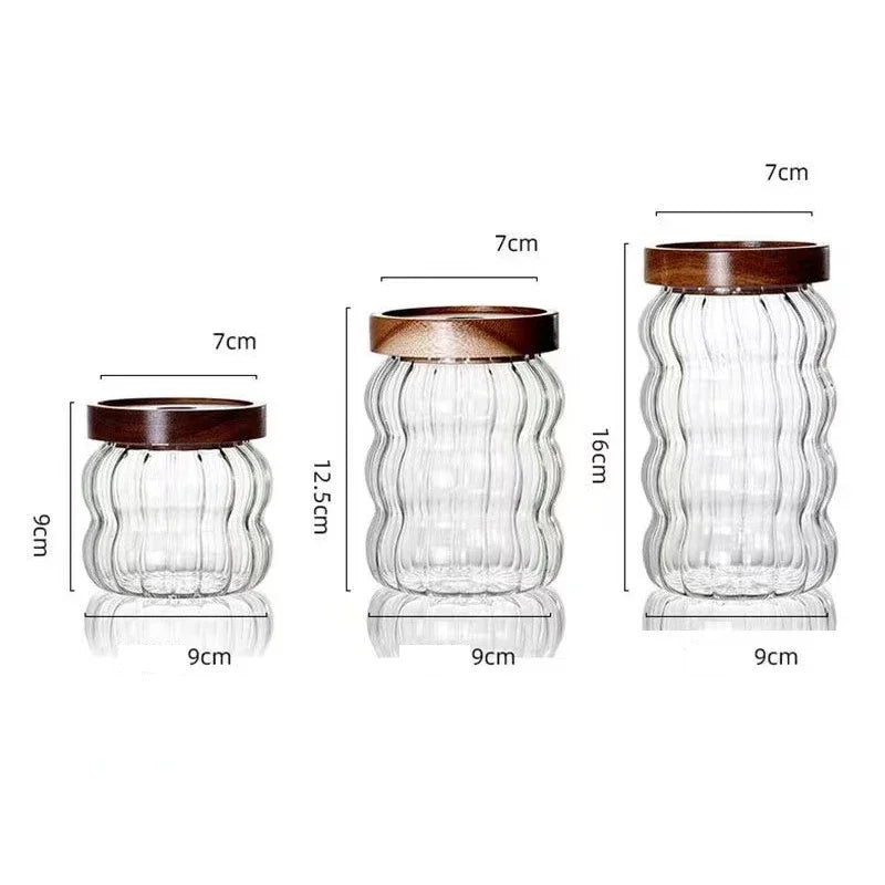 3-Piece high-quality Borosilicate Glass Kitchen Canister Set – With Wooden Lids