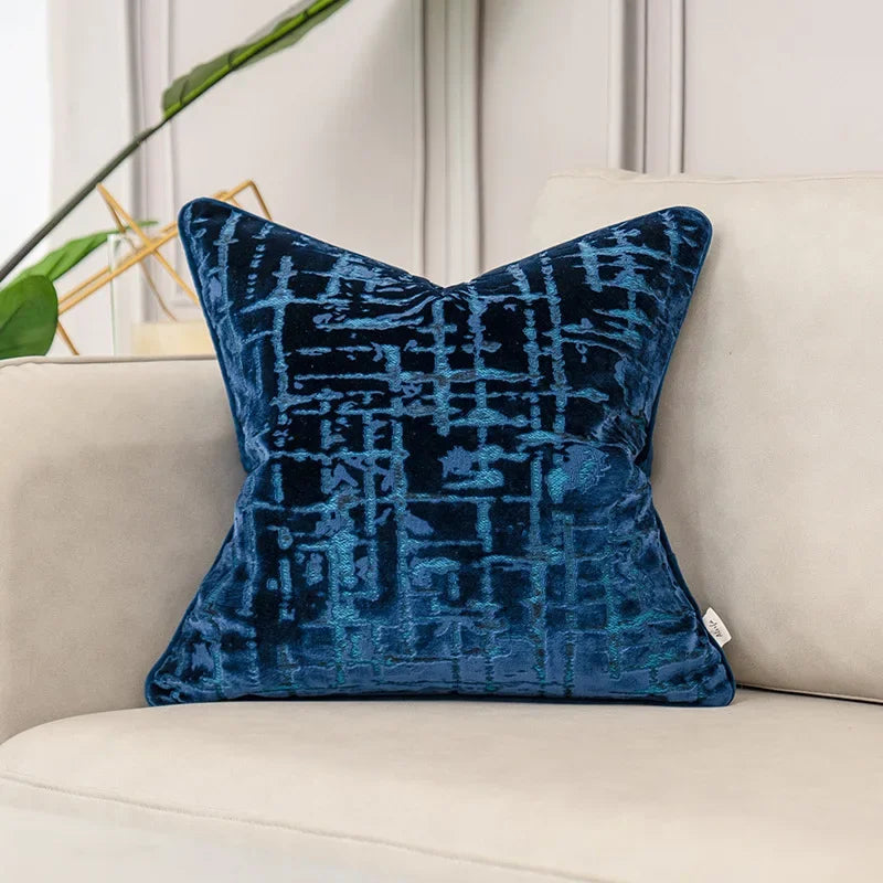 Luxury Blue Velvet Cushion Cover Collection – Tropical, Geometric & Botanical Designer Throw Pillows